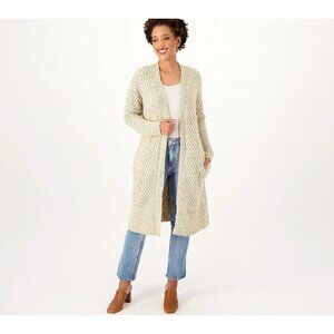 Side Stitch Open Front Long Cardigan Size XS Almond A557993 NEW